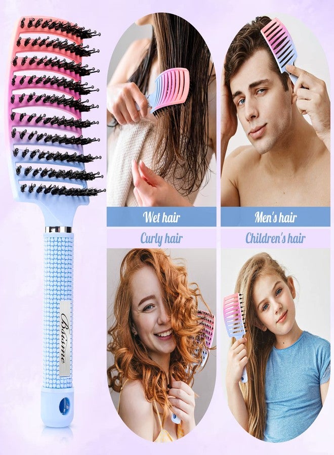 Bsisme Boar Bristle Hair Brush, Curved Vented Detangler Brush Faster Blow Drying, Paddle Detangling Brush for Women Men Kids Wet Dry Long Curly Thick Straight Hair, Make Hair Shiny and Healthier(Purple+Blue) - Image 5